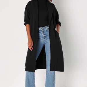 Lulus Poised Business Black Trench Coat - Size L